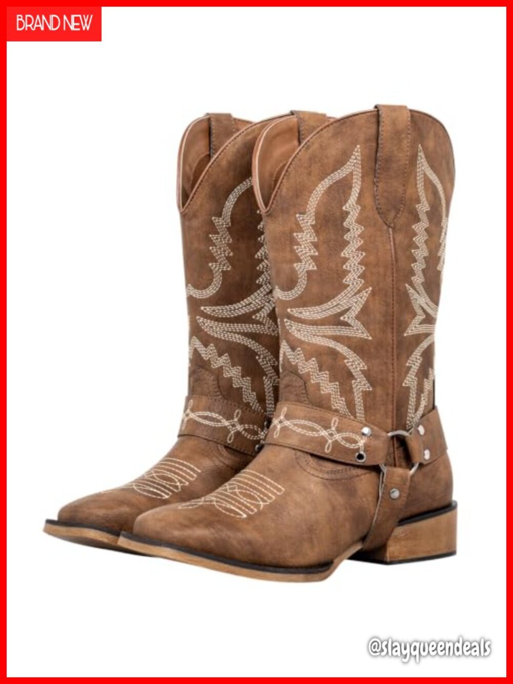 Extra Wide Calf Cowboy Boots Square Toe Slip-On Faux Leather